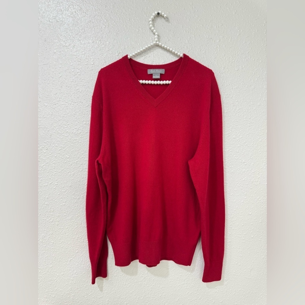 Daniel Cremieux Men Luxury 100% Cashmere V Neck Pullover Red Sweater L